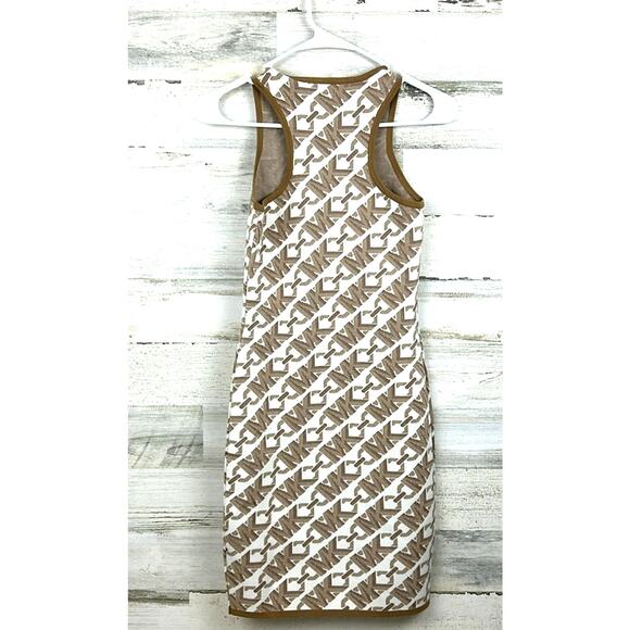 Michael Kors Women’s XXS Tan Empire Logo Jacquard Tank Stretch Mini Dress NEW - Picture 2 of 6